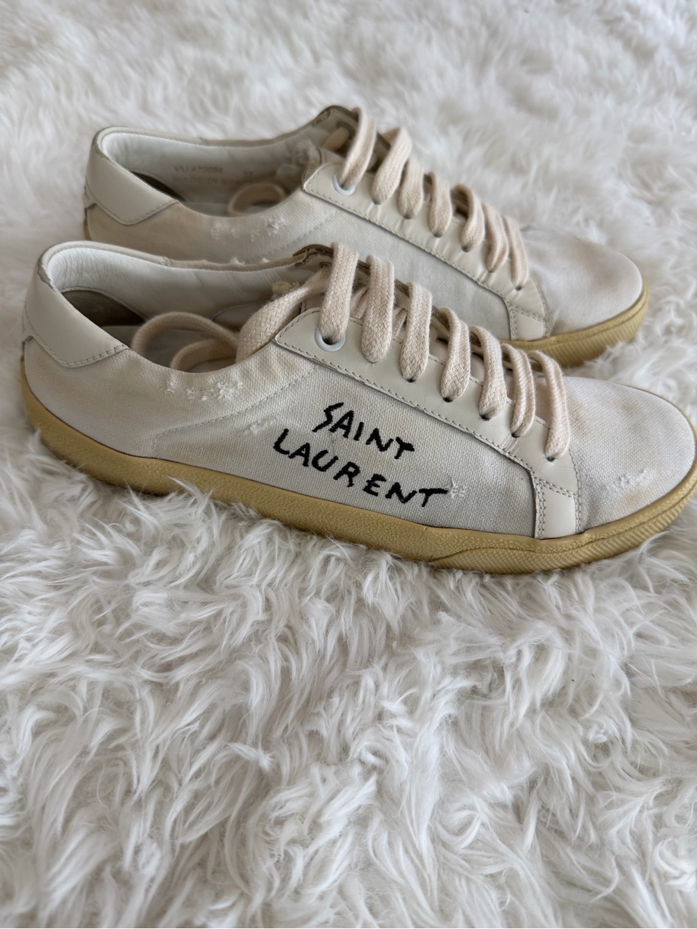 Saint Laurent Cream Canvas Low-Top Sneakers Size 37 US 7
